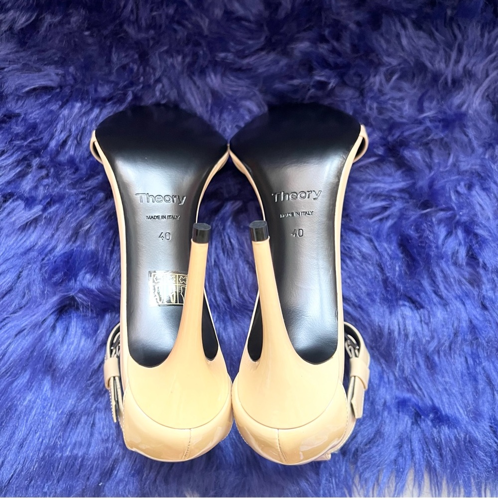 New! THEORY Glossy Patent Strappy Heeled Sandals - Picture 11 of 13